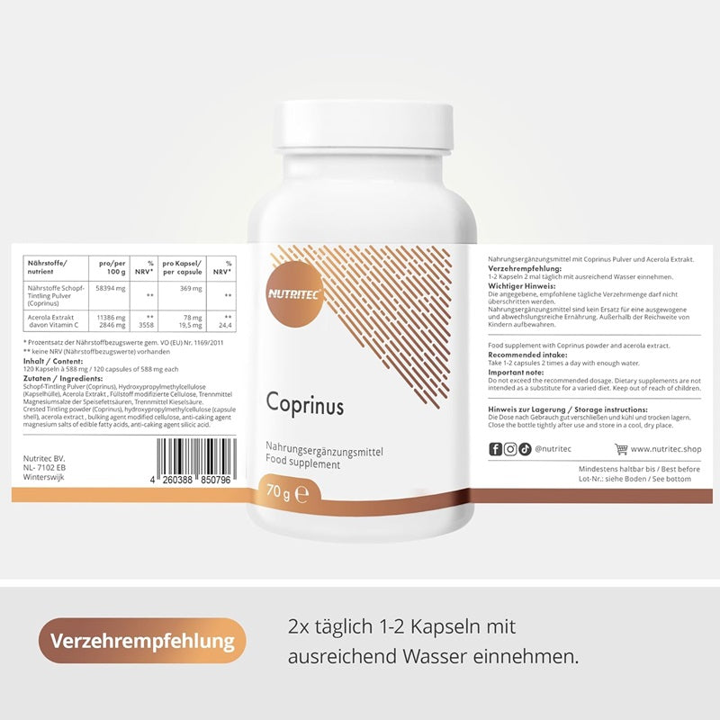Vitalpilz Coprinus, Schopftintling Kapseln mit Acerola Extrakt