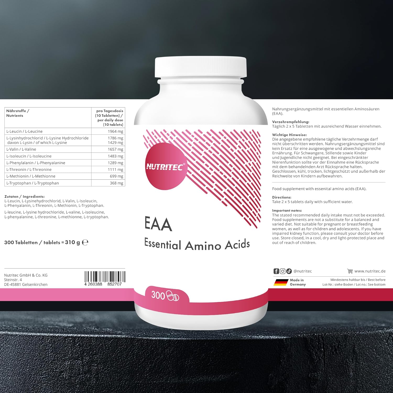 EAA alle 8 Essentielle Aminosäuren 300 Tabletten